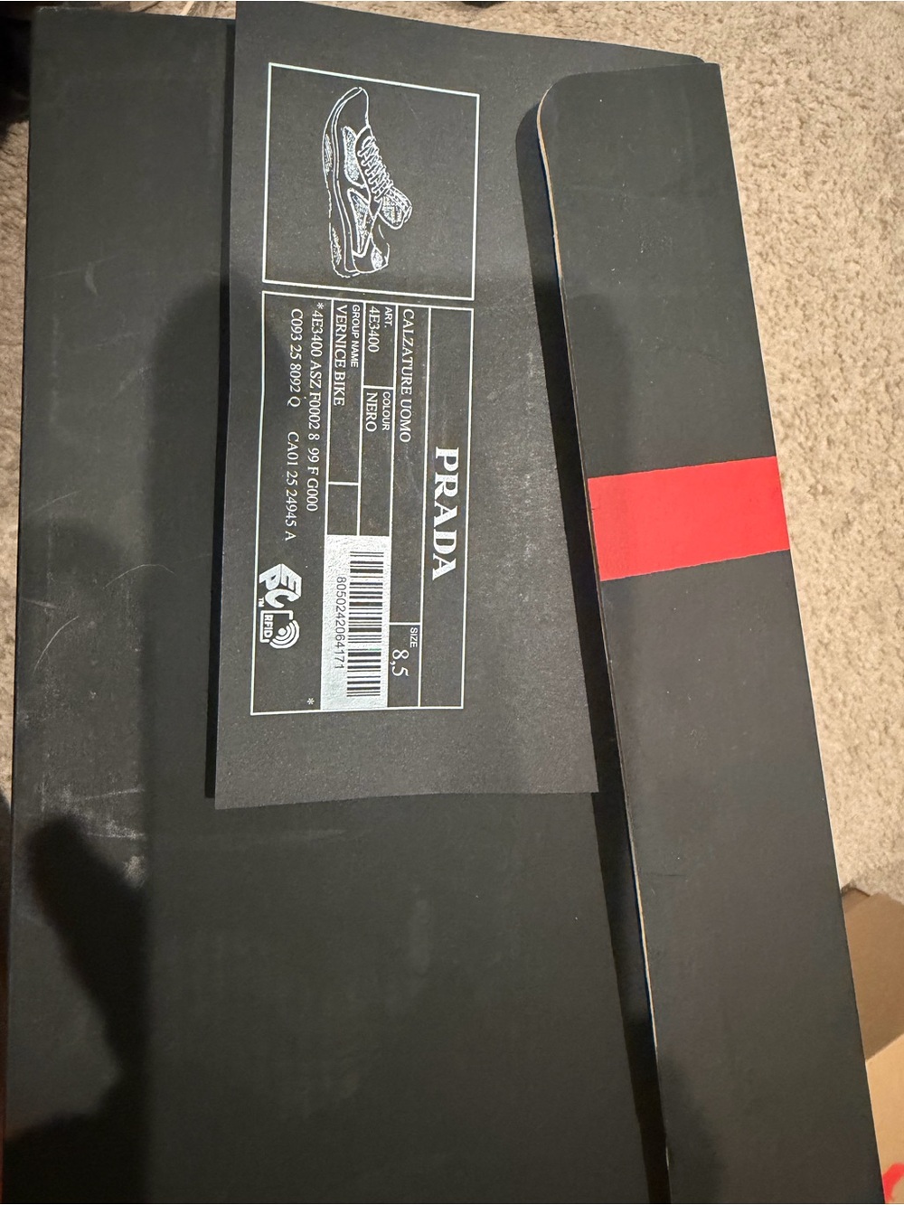 Prada Men’s Black and Red Sneakers Boxed